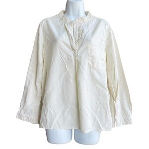 A SHIRT THING Shannon Top Size S Ivory Long Sleeve Ruffle V-neck Cotton Size S